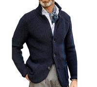 Erwin - Cárdigan de Punto Grueso, suéteres Tipo cárdigan de Cuello Alto y Manga Larga para Hombre, suéter de Punto Ajustado con Botones térmicos y Bolsillos (Azul Oscuro,XXL)