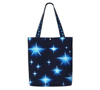 Erwqavc Bolsa de lona para mujer, bolsa de hombro reutilizable, diseño de estrellas azules de dibujos animados, bolsas de compras, para regalo de playa, gimnasio