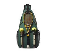 Erwqavc Bolsas cruzadas unisex con estampado de pelotas de tenis y raquetas, mochila ajustable, múltiples bolsillos, para senderismo, viajes