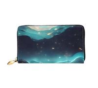 Erwqavc Cartera larga con estampado de estrellas de ciencia ficción para mujeres y hombres, cartera plegable de cuero, monedero de viaje, bolsillo para monedas