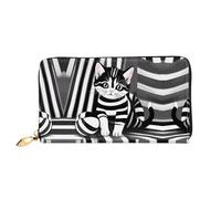 Erwqavc Cartera larga con estampado de gatito a rayas blancas y negras para mujeres y hombres, cartera plegable de cuero, monedero de viaje, bolsillo para monedas
