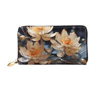Erwqavc Cartera larga con estampado de loto blanco bohemio para mujeres y hombres, cartera plegable de cuero, monedero de viaje, bolsillo para monedas