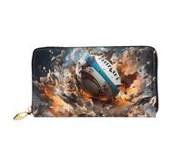 Erwqavc Cartera larga con estampado de rugby on fire para mujeres y hombres, cartera plegable de cuero, monedero de viaje, bolsillo para monedas