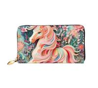 Erwqavc Cartera larga con estampado de unicornio de corte de papel rosa para mujeres y hombres, cartera plegable de cuero, monedero de viaje, bolsillo para monedas