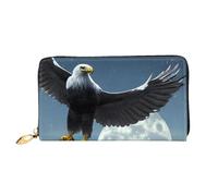 Erwqavc Eagle Under The Stars - Cartera larga con estampado de estrellas para mujeres y hombres, cartera plegable de cuero, bolsillo para monedas de viaje