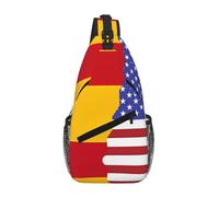 Erwqavc Mochila cruzada unisex con estampado de bandera de España y bandera de Estados Unidos, múltiples bolsillos, para senderismo, viajes