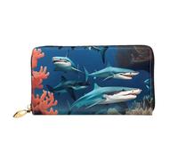 Erwqavc Submarine Shark Coral Print - Cartera larga para mujeres y hombres, cartera plegable de cuero, monedero de viaje, bolsillo para monedas