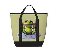 Erwqavc The Funny Frog Doing Yoga - Bolsa térmica con aislamiento y estampado de ranas reutilizables, lonchera grande con cremallera superior, para exteriores