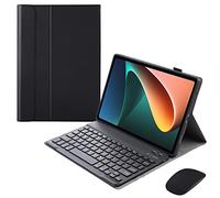 ERY Funda De Teclado para Xiaomi Pad 5/Pad 5 Pro 11" 2021 con Ratón Magnético Desmontable Teclado Español Ñ Inalámbrico Parte Trasera De TPU Suave, Funda Tipo Libro Delgada Y Ligera,Negro