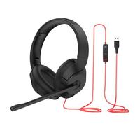 ERYUE Auriculares USB con Cancelación de Ruido y Micrófono Dual Comunicación Clara para Teams PC Gaming Cómodos Auriculares Supraaurales Negros, para Clases en Línea, Juegos