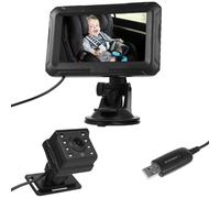 ERYUE Cámara de Espejo para bebé 1080P, Visión Nocturna, ángulo de Visión Amplio, Monitor Coche, Enchufe USB, Negro, 4,3 "para Mirar hacia Atrás