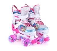 ERYUE Lindos Patines de Ruedas con Luz Ajustable para Niñas Principiantes, Patines Brillantes de 4 Tamaños para Niños con Ruedas LED, PP, Material PU Niños (L)