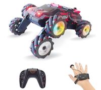 ERYUE Mini Coche de Deriva con Control Remoto, Luz Colorida, Música en Aerosol, Rotación de 360 °, 6 WD, Vehículo Todoterreno Controlado a Mano para Niños, Amarillo (Rojo #-1)