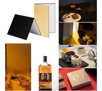 ERYUE Reflector de Fotografía A4, Cartón Duradero para Alimentos, Joyería, Cosméticos, Fotografía, Negro, Blanco y Dorado (A4)