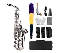 ERYUE Saxofón,Saxophone Sax EB Be Alto E Plano Patrón Tallado Bronce en la Superficie Boquilla Plástica Exquisita con Guantes Paño de Limpieza Cepillo Correas,Saxofón,Boquilla