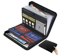 Erzekrim Carpeta Archivadora A4 Resistente al Fuego Con Cremallera y Etiquetas - Carpeta de Conferencias de Piel Con 12 Compartimentos y Varios Espacios para Archivos