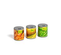 Erzi 18265 latas de conservas de mezcla de verduras de madera, artículo de tienda para niños, juego de rol.