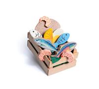 Erzi 28233 - Surtido de peces pequeños de madera, artículos de tienda para niños, juego de rol