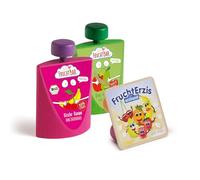 Erzi Juego de artículos de tienda para niños de madera Frutas Erzis y Quetschie Pera y KiBa de Fruchtbar, juego de rol