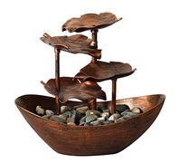 ERZU Agua para Interiores - Fuente Escritorio relajación Hoja Loto 4 Niveles - Fuente Mesa USB con luz LED cálida - Fuente Cascada pequeña para relajación en el hogar