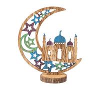 ERZU Eid Decoración de madera con estrellas de luna, decoración de mesa hecha a mano, decoraciones de Ramadán Mubarak, decoración de mesa de pared islámica desmontable, adornos de fiesta en casa,