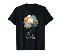 Es Curioso Que Sea mi cumpleaños con Elefantes y Globos. Camiseta gráfica económica, Hombre, Negro, S