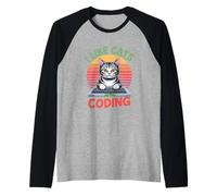Es Divertido: me Gustan los Gatos y Coding Retro Vintage Cat Camiseta Manga Raglan