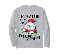 Es Gracioso mirarme Siendo Tan Festivo y esas Cosas como un Gato navideño Manga Larga