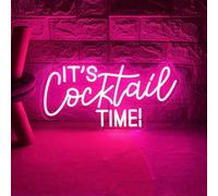 Es hora del cóctel, señal de neón rosa con luz LED cálida para pared, regulable, con USB, luz para pub, hogar, bar de cerveza, club, cueva del hombre, restaurante, tienda, decoración de cócteles（Rosa)