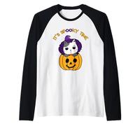 Es Hora Espeluznante Divertido Lindo Gato Calabaza Halloween Camiseta Manga Raglan