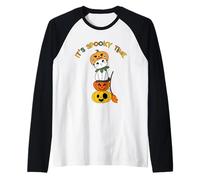Es Hora Espeluznante Divertido Lindo Gato Calabaza Halloween Camiseta Manga Raglan