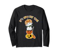 Es Hora Espeluznante Divertido Lindo Gato Calabaza Halloween Manga Larga