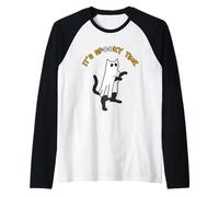 Es Hora Espeluznante Divertido Lindo Gato Fantasma Halloween Camiseta Manga Raglan
