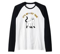 Es Hora Espeluznante Divertido Lindo Gato Fantasma Halloween Camiseta Manga Raglan
