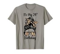 Es mi 29 cumpleaños Happy 29 Years Old Messy Bun Leopard Camiseta