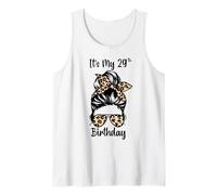 Es mi 29 cumpleaños Happy 29 Years Old Messy Bun Leopard Camiseta sin Mangas