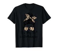Es mi 35 cumpleaños Happy 35 Years Old Messy Bun Leopard Camiseta gráfica económica, Hombre, Negro, S