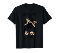 Es mi 44 cumpleaños Happy 44 Years Old Messy Bun Leopard Camiseta gráfica económica, Hombre, Negro, M