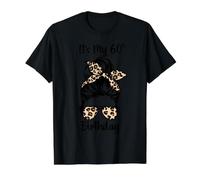 Es mi 60 cumpleaños Happy 60 Years Old Messy Bun Leopard Camiseta gráfica económica, Hombre, Negro, S