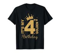 Es mi Cuarto cumpleaños Dorado 4 años Bday Kids Born 2021 Camiseta