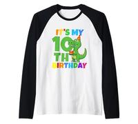 Es mi cumpleaños 10 Dinosaurio T-Rex niño de 10 años Divertido Camiseta Manga Raglan