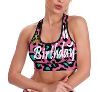 Es mi cumpleaños, Corona, Sujetador de Yoga para Mujer con Estampado de Leopardo, Top Deportivo Corto, Camiseta sin Mangas para Entrenamiento con Espalda Cruzada