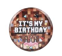 Es Mi Cumpleaños Pin, 5,8cm Marrón Pin Feliz Cumpleaños Insignia Recuerdos de Fiesta con Temática Pixelada Decoración para Niños Niñas Hombres y Mujeres