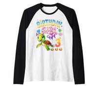 Es mi cumpleaños Sonriente Tortuga Nadando Camiseta Manga Raglan