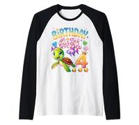 Es mi cumpleaños Sonriente Tortuga Nadando Camiseta Manga Raglan