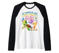 Es mi cumpleaños Sonriente Tortuga Nadando Camiseta Manga Raglan