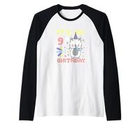 Es mi novena niña, Princesa Que Cumple 9 años, Lindo Gatito Camiseta Manga Raglan