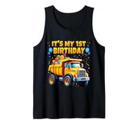 Es mi primer cumpleaños camión volquete divertido cumpleaños niños niños Camiseta sin Mangas