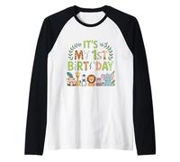 Es mi Primer cumpleaños Zoo Familia Animal 1 Año Camiseta Manga Raglan