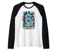 Es mi Sexto cumpleaños Astronauta Robot de fútbol Espacial Camiseta Manga Raglan